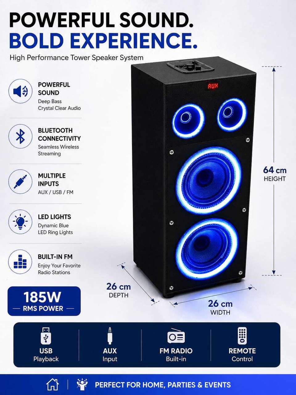 Bencley DIAMOND BASS BOXX 185W Bluetooth Tower Speaker (Black) - Image 9