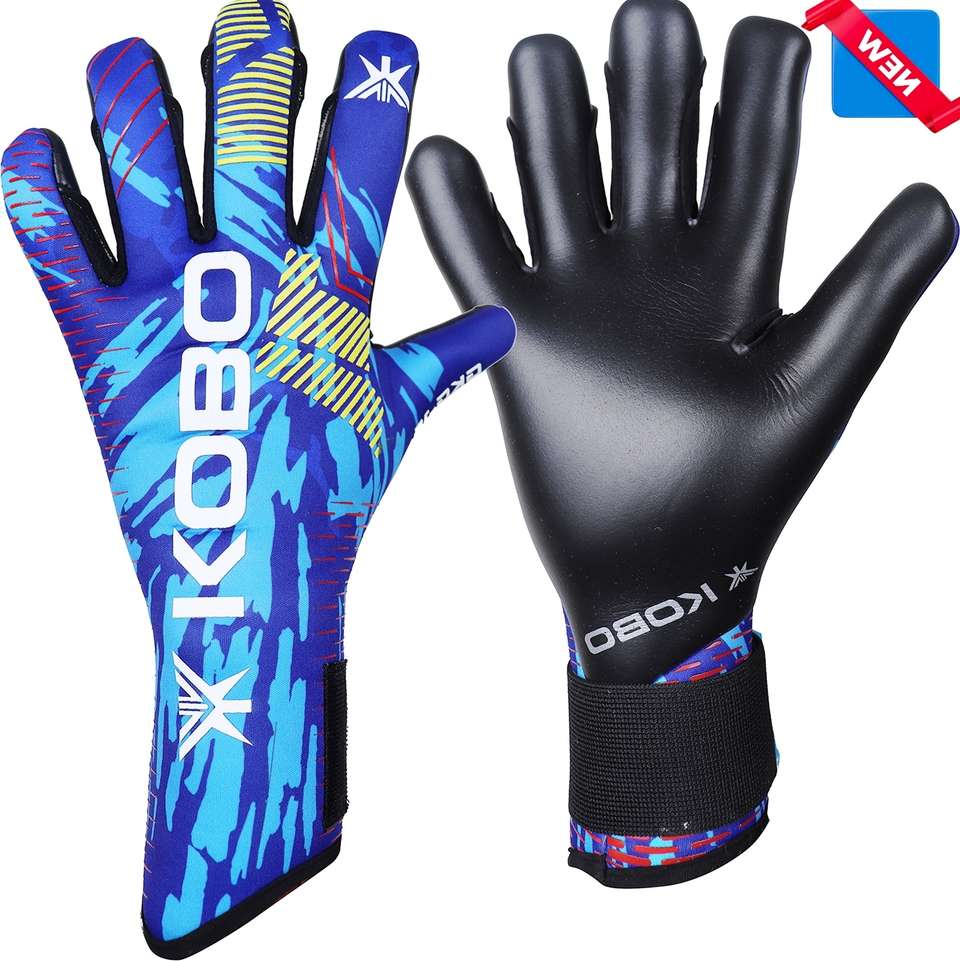 KOBO GKG-16 Size 9.5 Goalkeeping Gloves (Black/Blue/Yellow) - Image 5