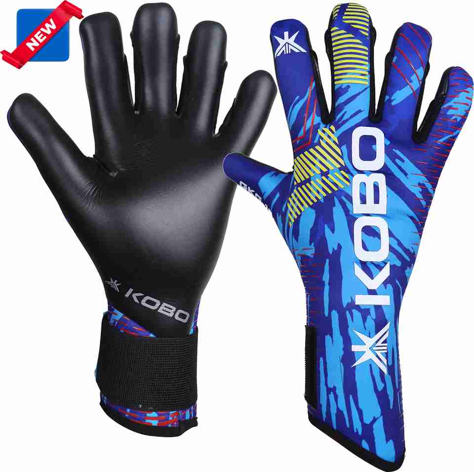 KOBO GKG-16 Size 9.5 Goalkeeping Gloves (Black/Blue/Yellow) - Image 4