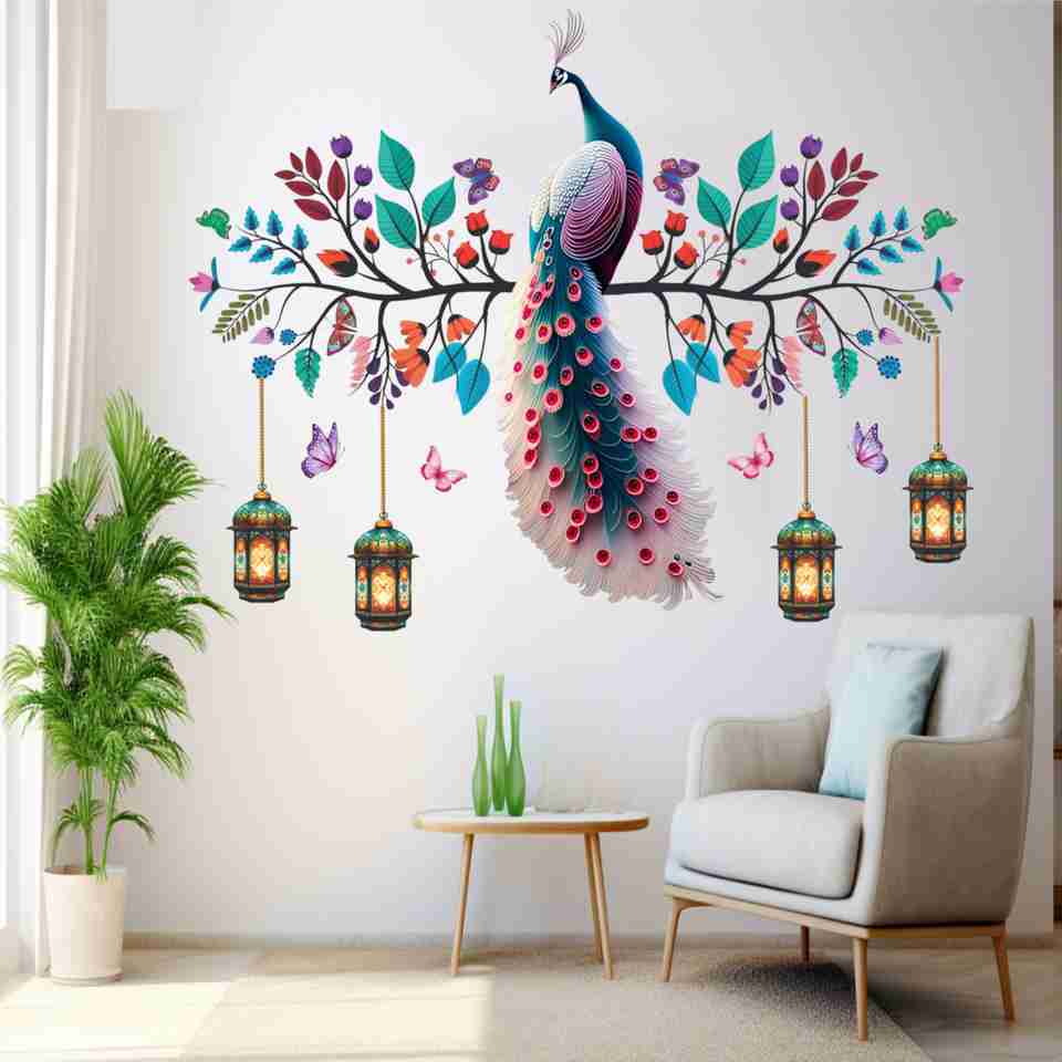 Aquire International 80 cm Colourful Peacock Wall Art Decal with ...