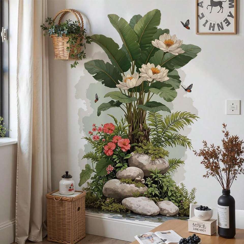 KRTISCREATION 30 cm Tropical Water Lily Garden Wall Sticker Self ...