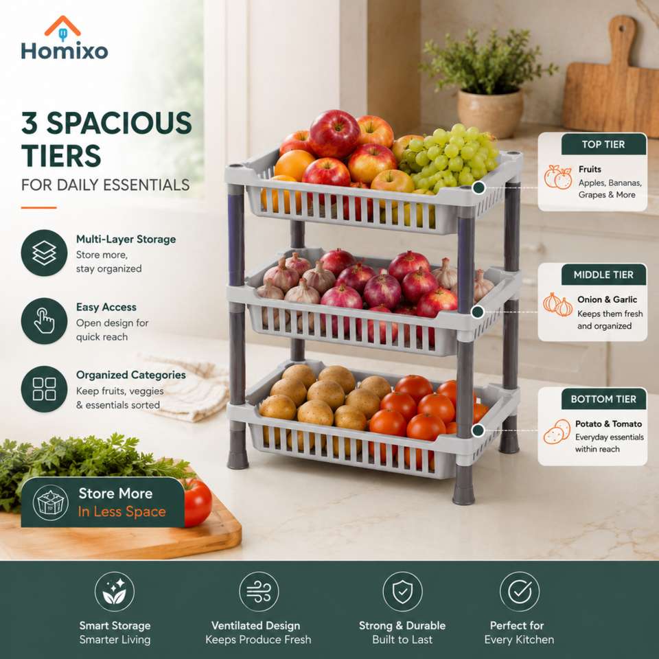 HOMIXO Fruits/Vegetables Kitchen Rack Plastic Kitchen Rack 3 Tier ...
