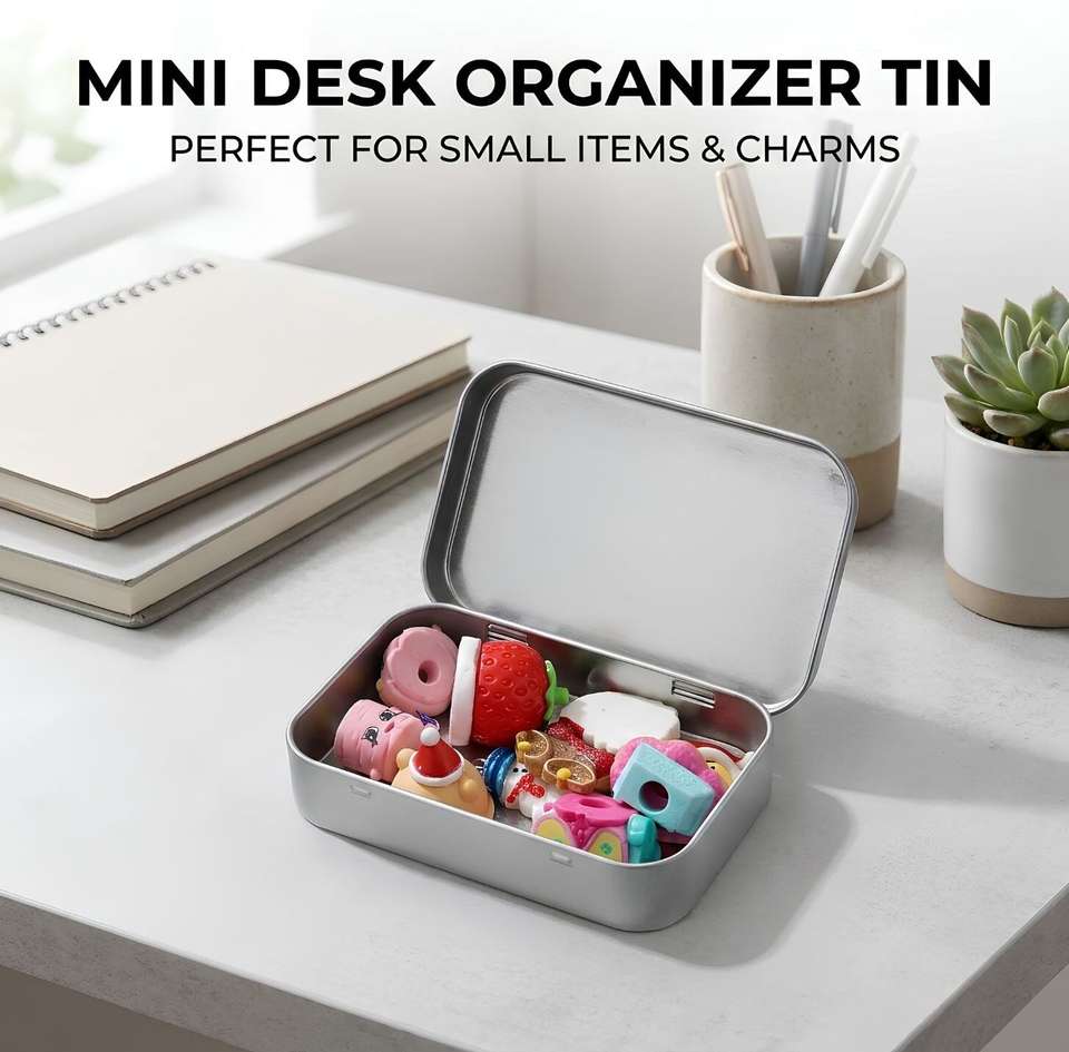 Small Rectangular Key Velveri Aluminium Small Tin Storage Box with Hinged Lid (Pack of 4 ...