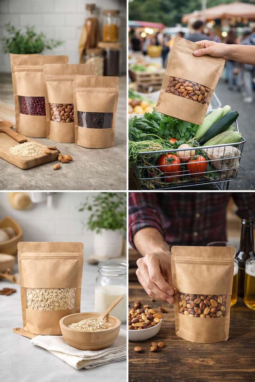 Pundriksh 50g Capacity(3x5 Inch 25 Pcs)Brown Kraft Paper Reusable Stand ...
