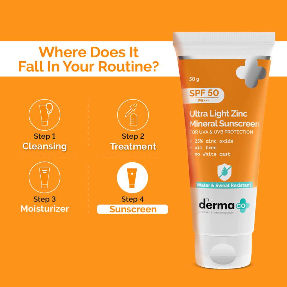 The Derma Co Sunscreen - SPF 50 PA+++ Ultra Light Zinc Mineral ...
