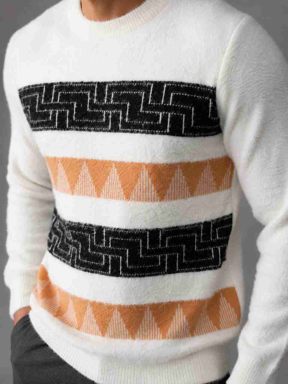 HETESHE Men Orange Geometric Print Sweater - Image 8