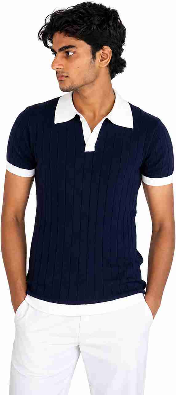 Doppey Men Navy Blue Polo Neck Pure Cotton - Image 8