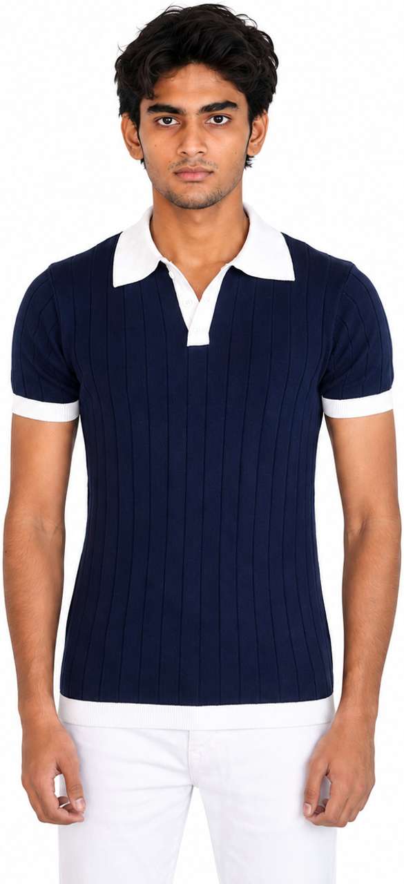 Doppey Men Navy Blue Polo Neck Pure Cotton - Image 9