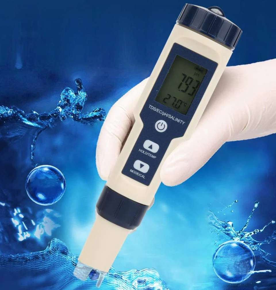 Real Instruments 5 in 1 Function Water Quality Testing Meter PH Digital ...