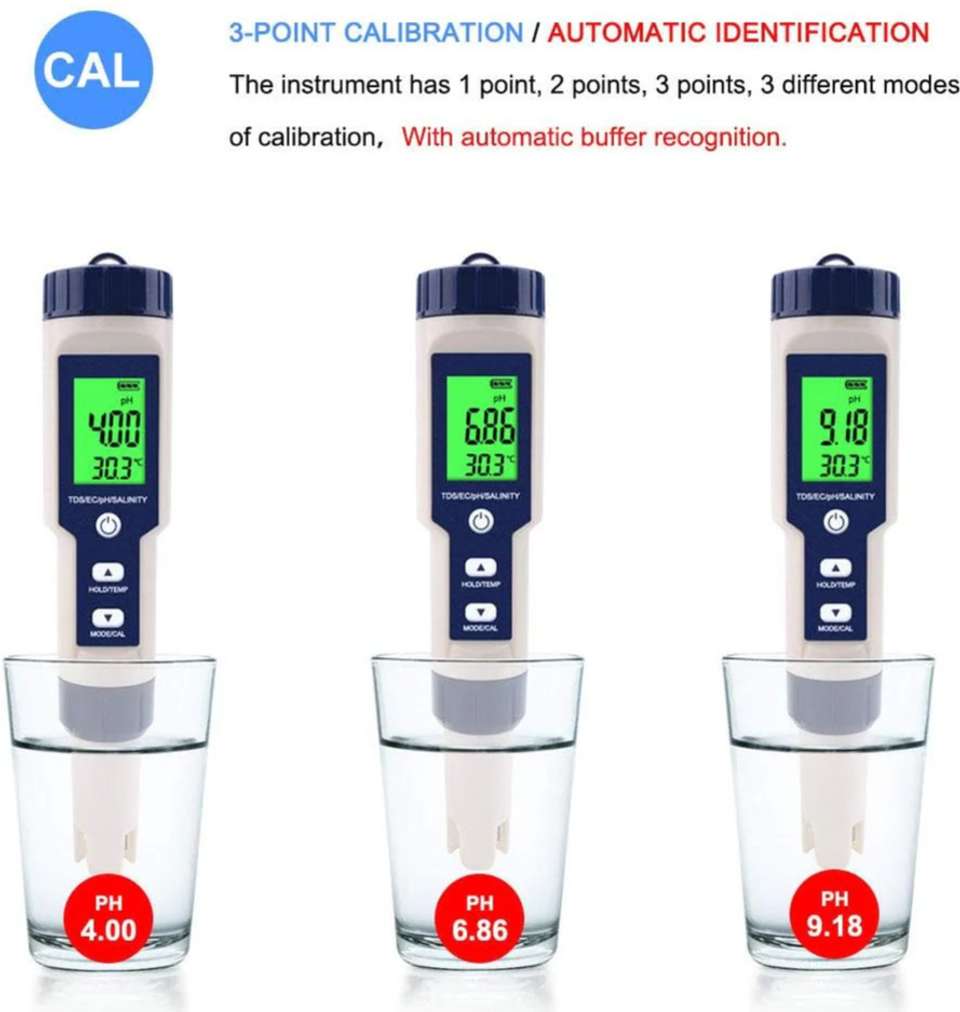 Real Instruments 5 in 1 Function Water Quality Testing Meter PH Digital ...