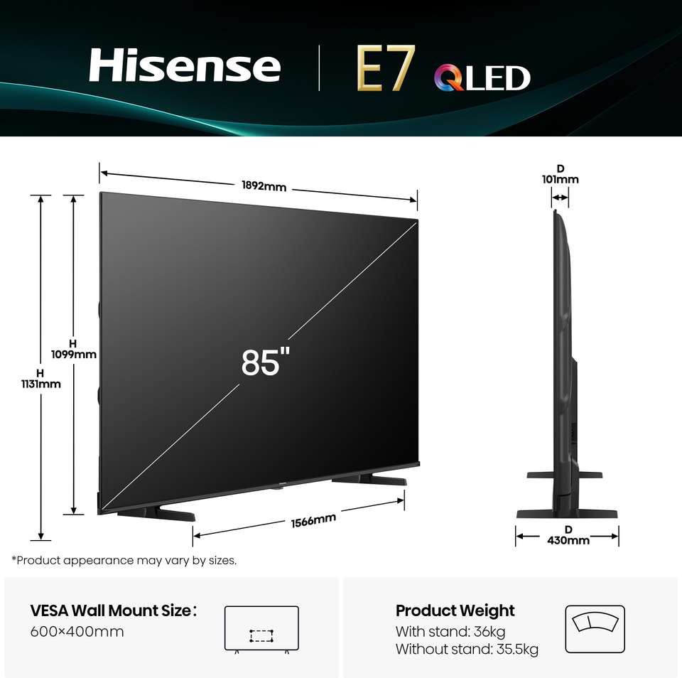 Hisense 85E7Q 215 cm (85 inch) QLED Ultra HD (4K) Smart VIDAA TV with ...