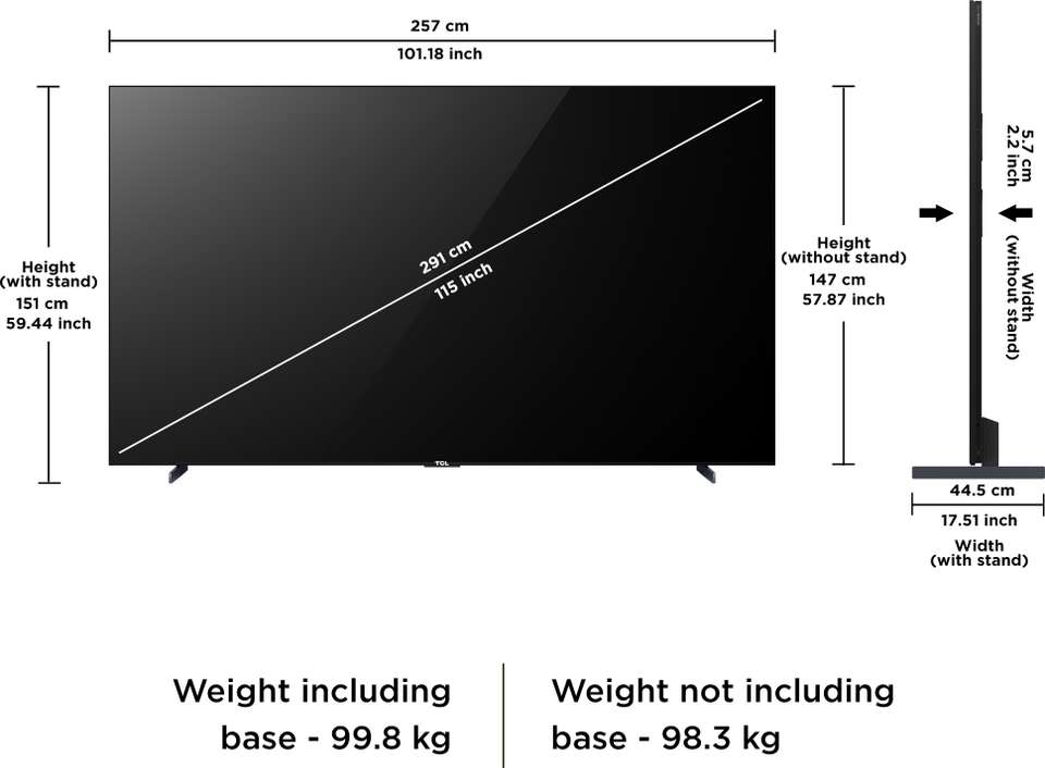 TCL 291 cm (115 inch) Ultra HD (4K) Mini LED Smart Google TV with ...