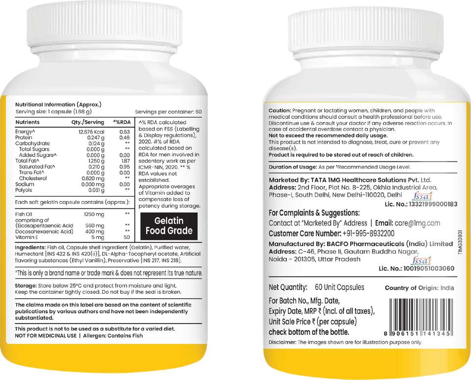 TATA 1mg Triple Strength Omega 3,EPA(560mg) & DHA (400mg) Fish Oil ...