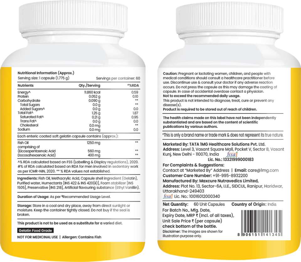 TATA 1mg Triple Strength Omega 3,EPA(560mg) & DHA (400mg) Fish Oil ...