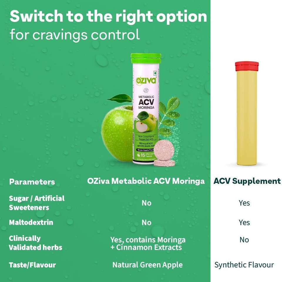 OZiva ACV Moringa (Green Apple)To Control Cravings, Apple Cider Vinegar ...