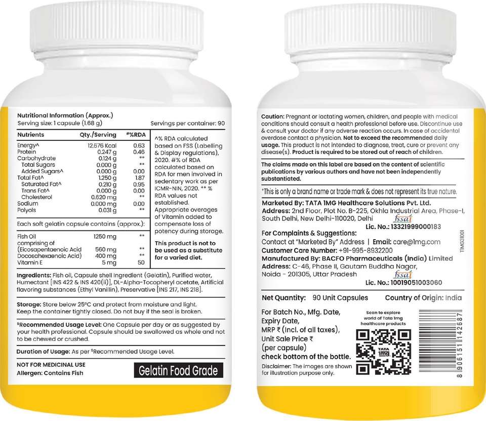 TATA 1mg Triple Strength Omega 3 Fish Oil | 560mg EPA & 400mg DHA High ...