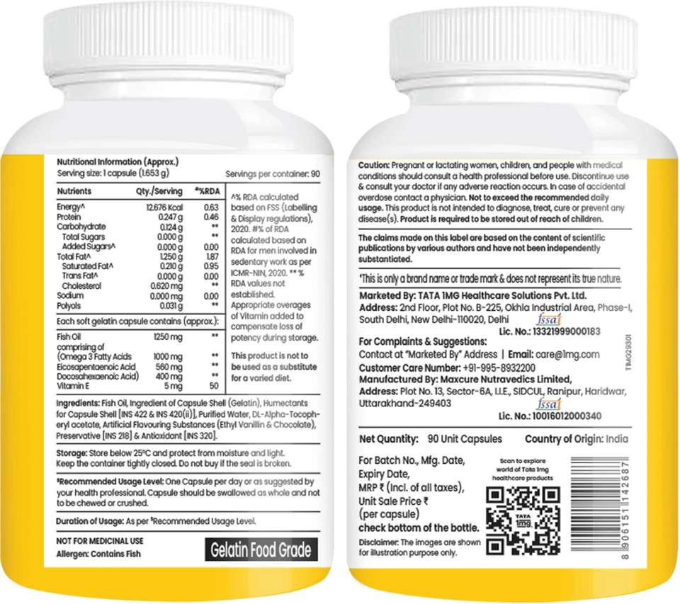 TATA 1mg Triple Strength Omega 3 Fish Oil | 560mg EPA & 400mg DHA High ...