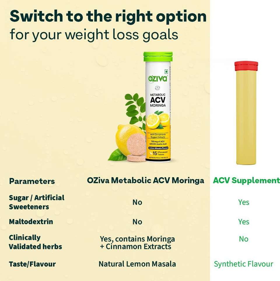 OZiva ACV Moringa (Lemon Masala)To Control Cravings,Apple Cider Vinegar ...