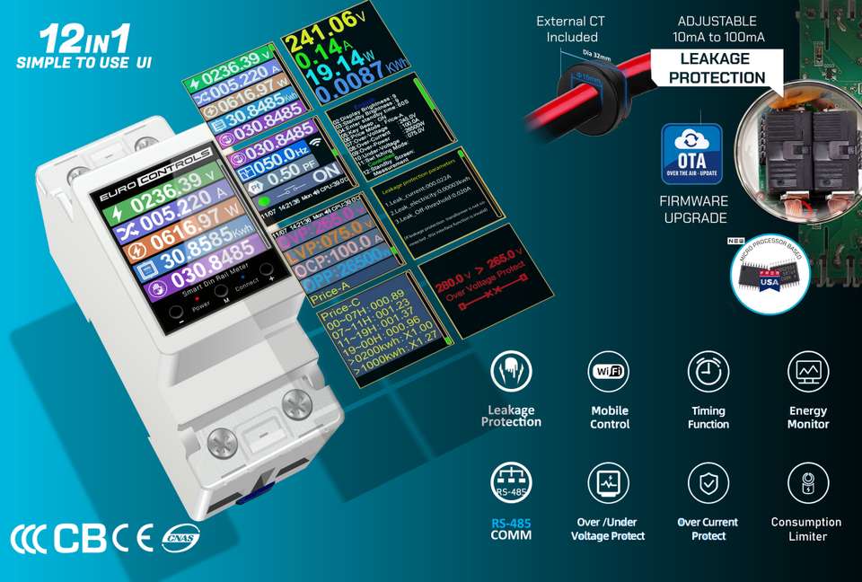 Euro Controls EVP-EMS+ 100A 2p WiFi Voltage / Current / Leakage ...