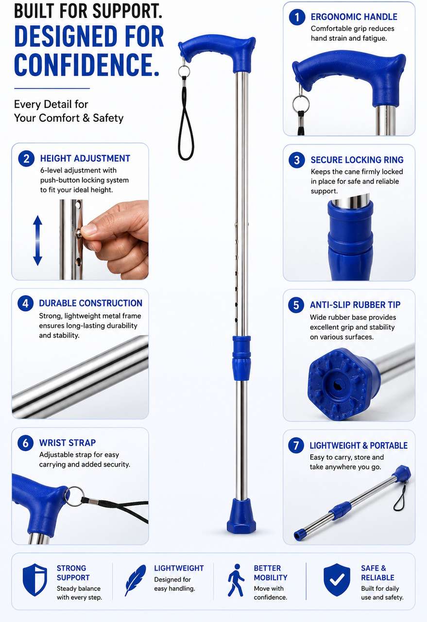 Stick Plus Dishan Adjustable Stainless Steel Walking Cane for Seniors ...