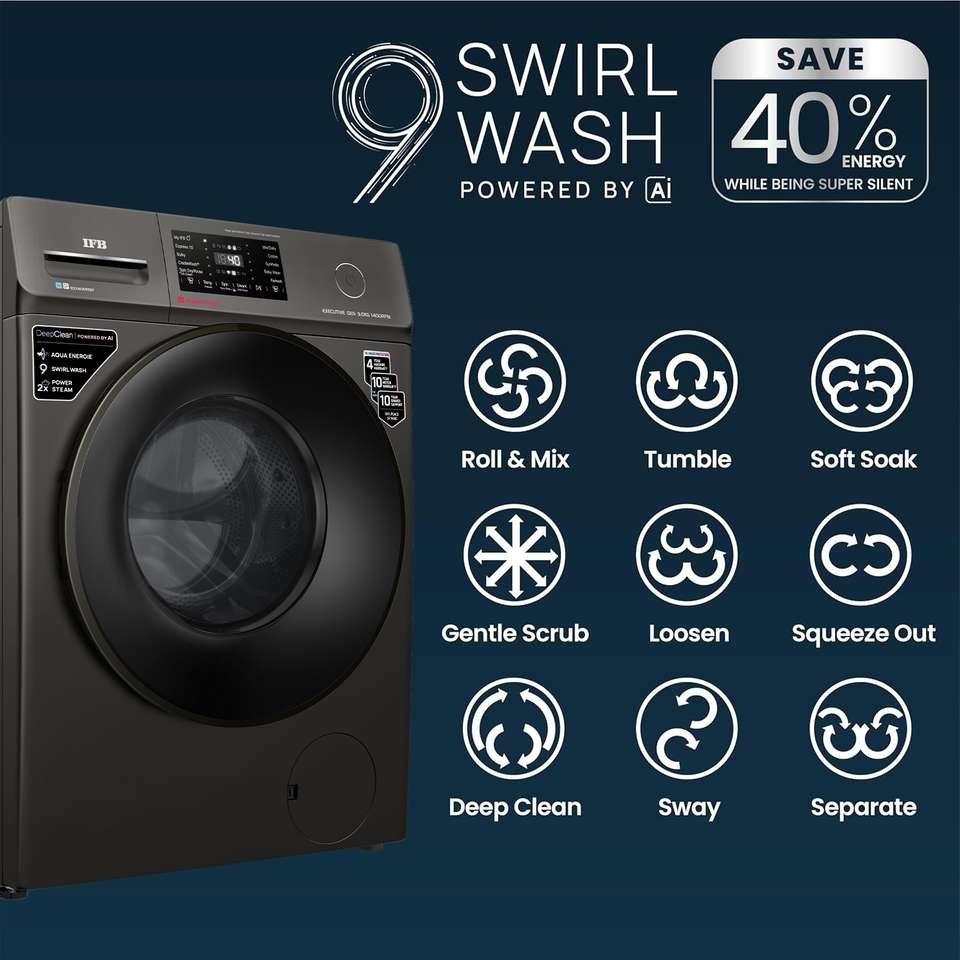 IFB 9 kg 5 Star with Steam Refresh program, 9 Swirl Wash, Eco Inverter ...