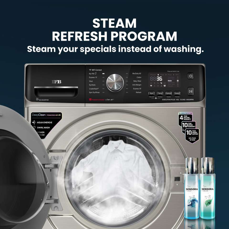 IFB 10 kg 5 Star with Steam Refresh program, 9 Swirl Wash, Eco Inverter ...