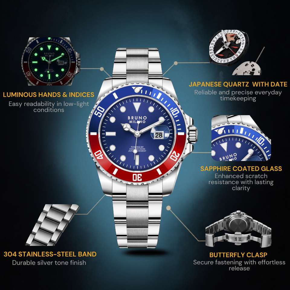 Bruno Milano Luxury Red Blue Stainless Steel Analog watch for Men ...