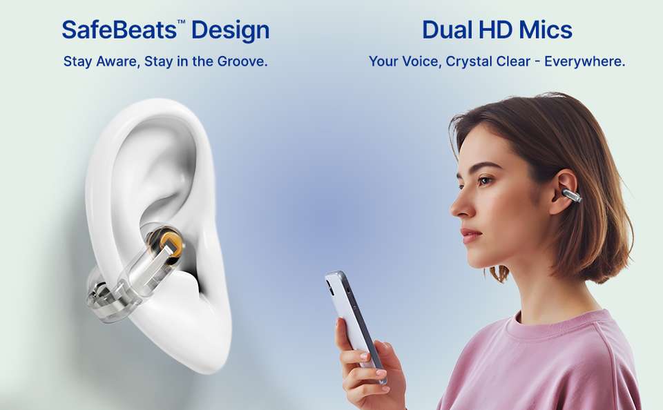 PTron Bassbuds Vortex w/ 50Hrs Playtime, Open-Earclips, Pristine Audio ...