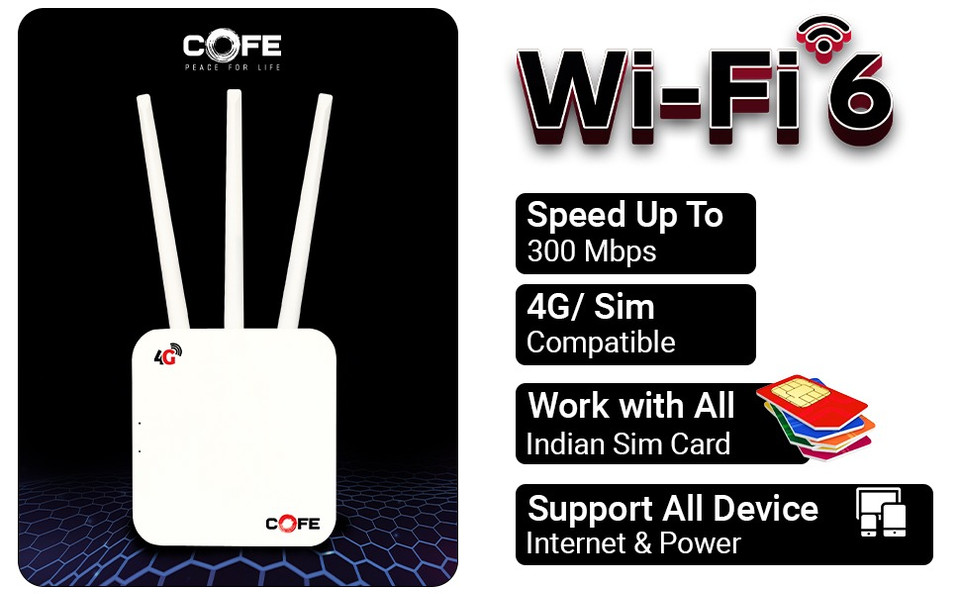 COFE CF-903 Wi-Fi 6 4G/5G Sim Supported 4G Router 2.4 GHz 300 Mbps Wifi ...
