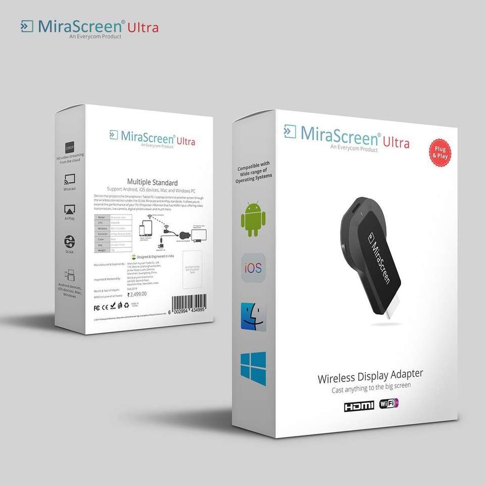 MiraScreen Wireless WiFi Display Dongle 1080P HDMI TV Stick Screen ...