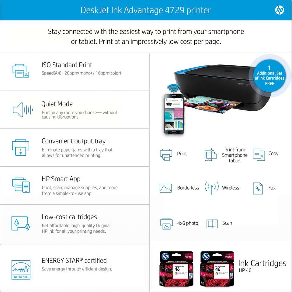 HP DeskJet Ink Advantage Ultra 4729 Multi-function WiFi Color Inkjet ...