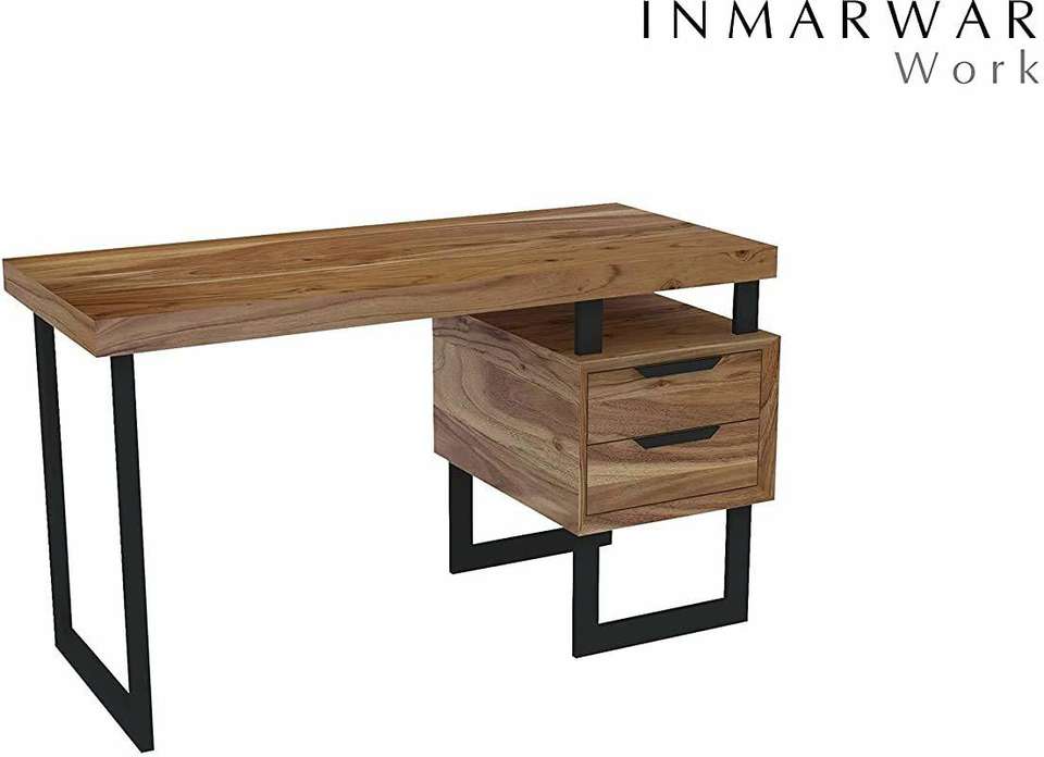 INMARWAR PureWood Solid Wood Study Table | Metal Desk With 2 Drawers ...