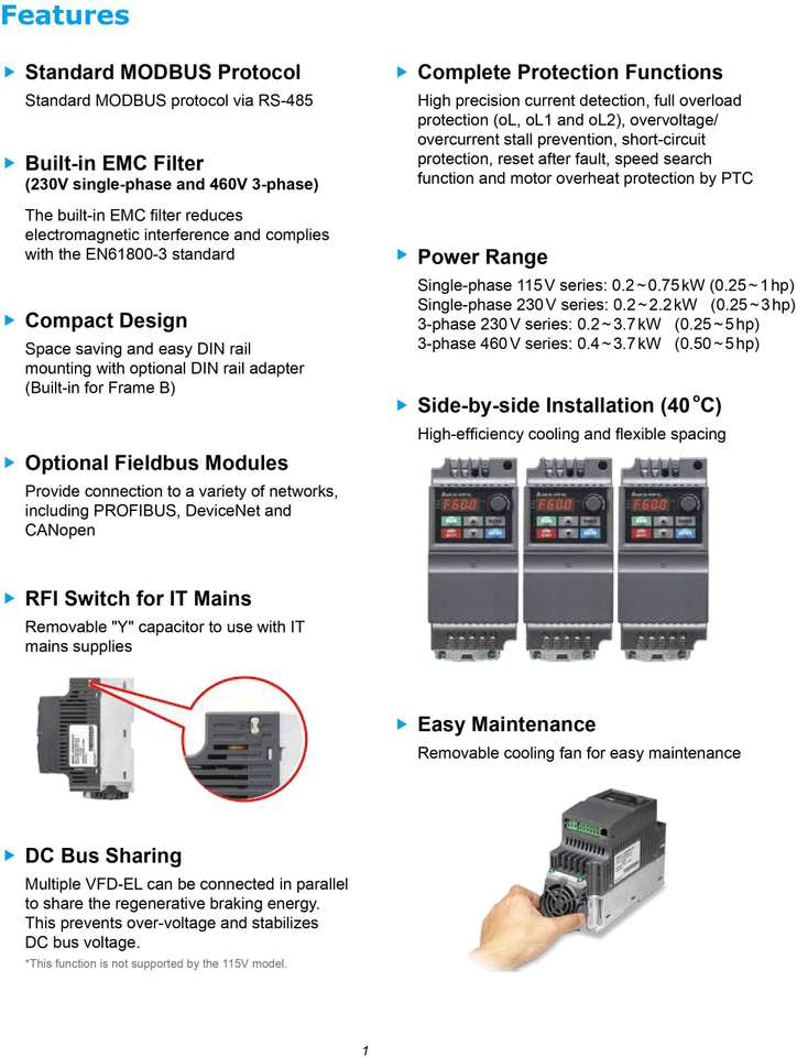 Delta VFD002EL21A - EL series 1 - Phase Delta AC Motor Drive Direct ...