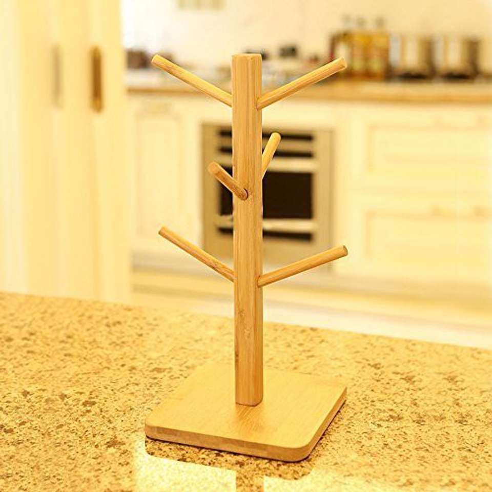 Connectwide Cup Kitchen Rack Wood Mug Rack Tree, Removable Bamboo Mug ...