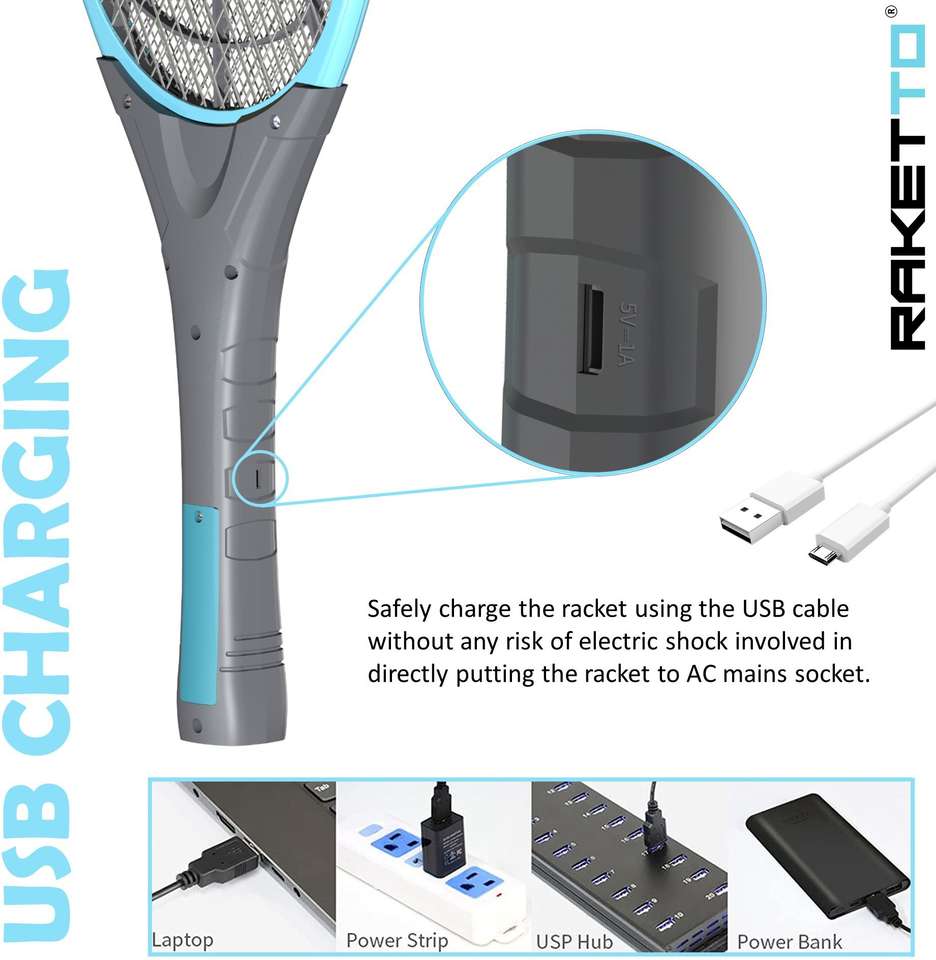 Battery Racket Raketto Jumbo 2600mAh Removable Battery(lasts 60 days) Mosquito Racket ...