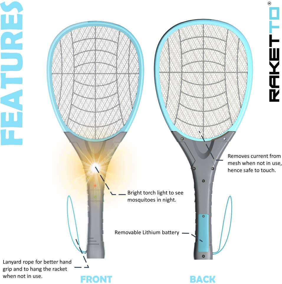 Battery Racket Raketto Jumbo 2600mAh Removable Battery(lasts 60 days) Mosquito Racket ...