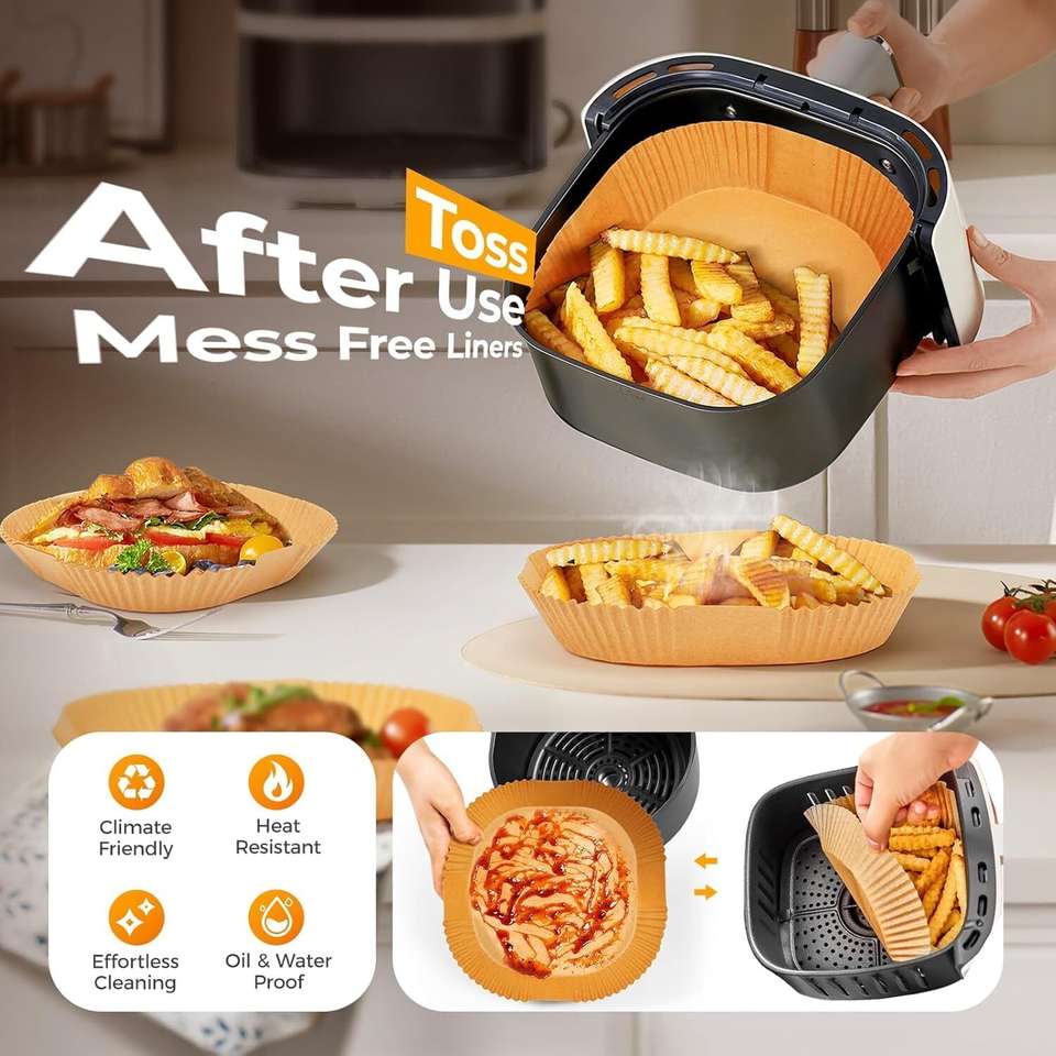 Krinmay 8 Inch Square Air Fryer Disposable Paper Liners 100 Pcs Set ...