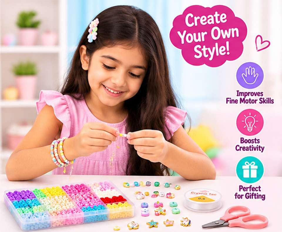 Kyanah DIY Bead Jewellery Making Kit for Kids, Bracelet Necklace Set ...