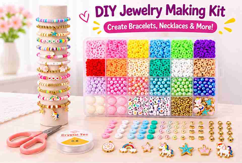 Kyanah DIY Bead Jewellery Making Kit for Kids, Bracelet Necklace Set ...