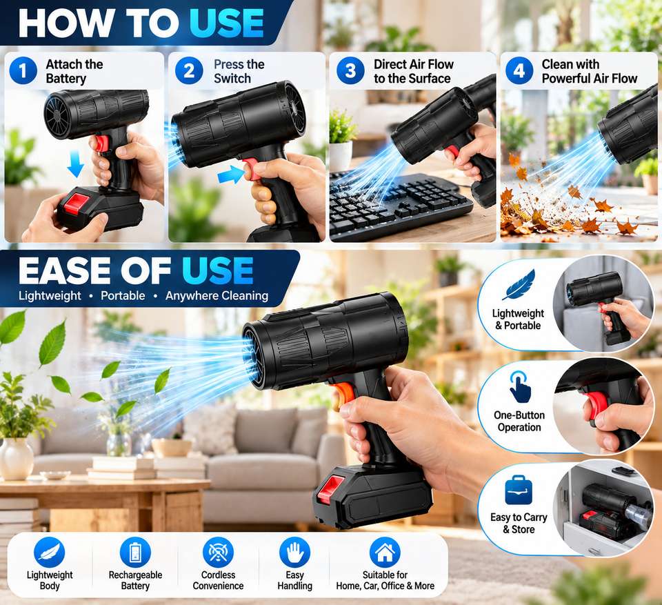 ATOMWISE 48V Turbo Air Blower Rechargeable Air Duster for Car & Home ...