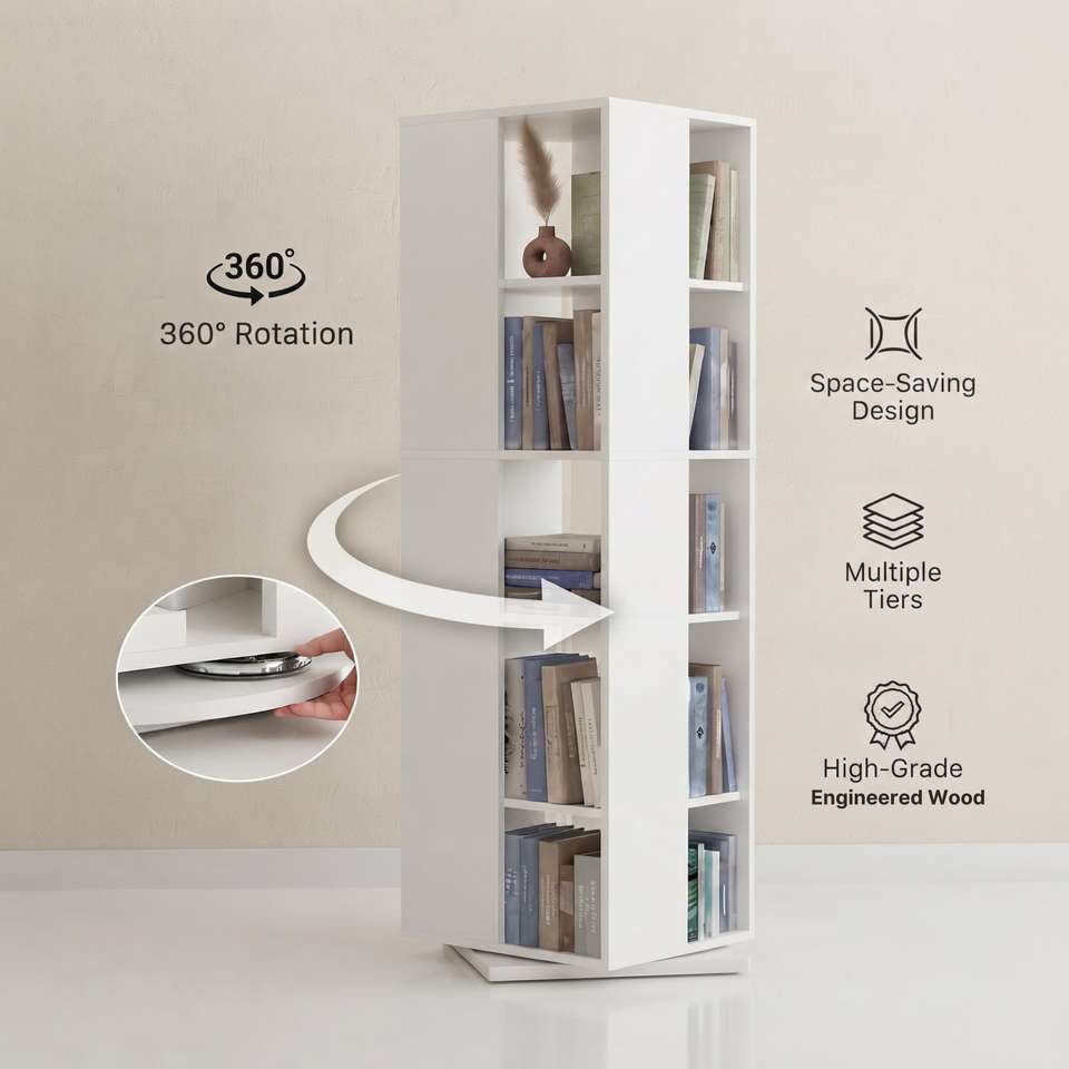 Flipkart Perfect Homes Vela Rotating Revolving 5 Tier Book Case Rack ...
