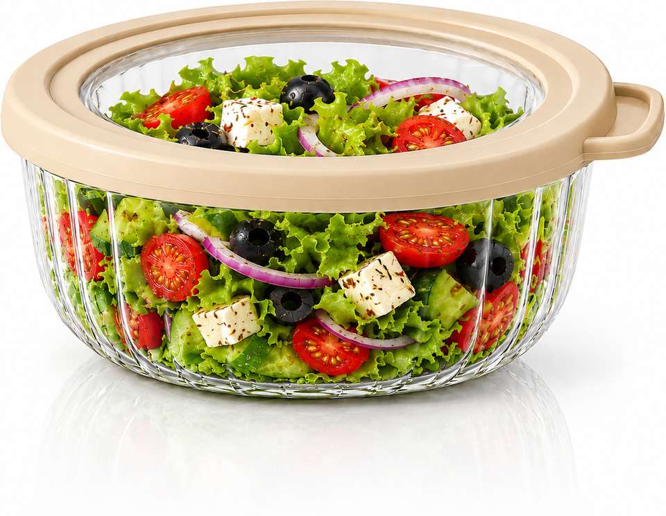 BELLORA HOME Glass Storage Bowl Serving Glass Bowl with Lid Airtight ...