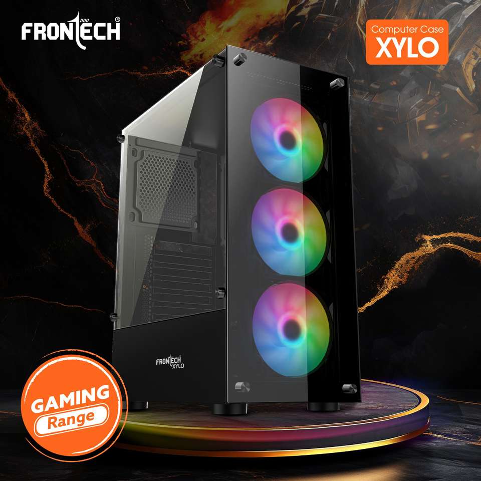 Frontech Computer Case Frontech XYLO Gaming Computer Case with 2-USB 1.1|HD Audio & Tempered ...