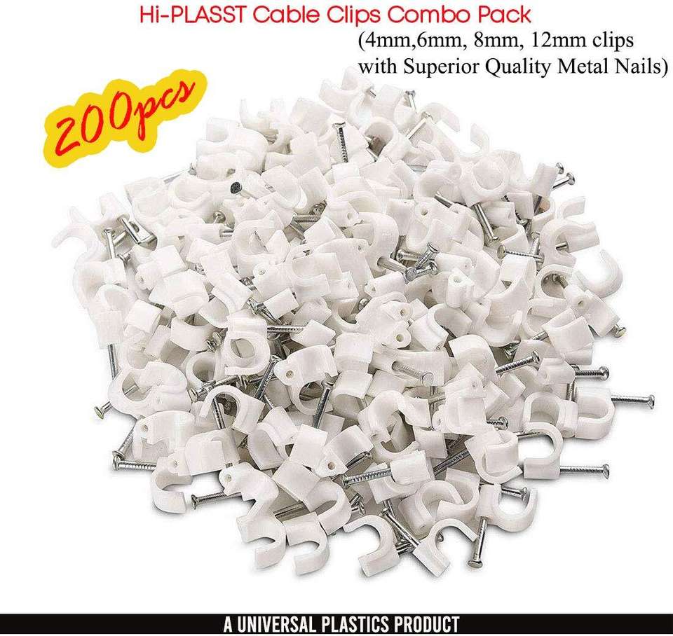 HI-PLASST Cable Clips Combo of 200pcs (4mm + 6mm + 8mm +12mm) Wire ...