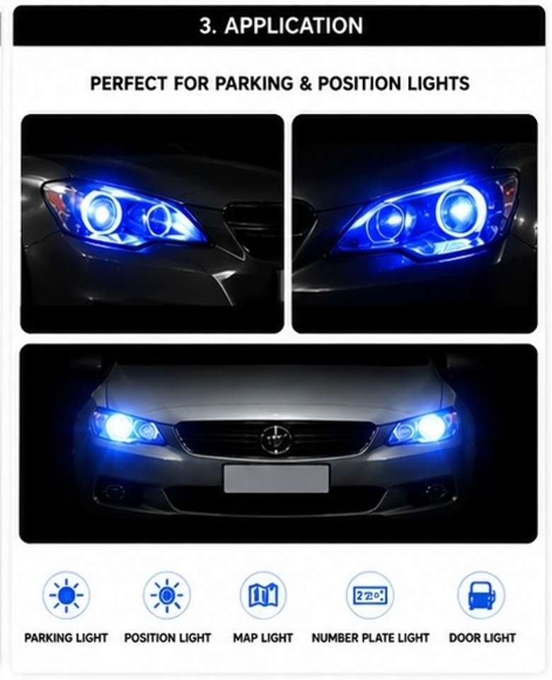 PROEDITION T10 6LED Silicon 12V 5W Blue Parking Bulb Universal Pack of ...