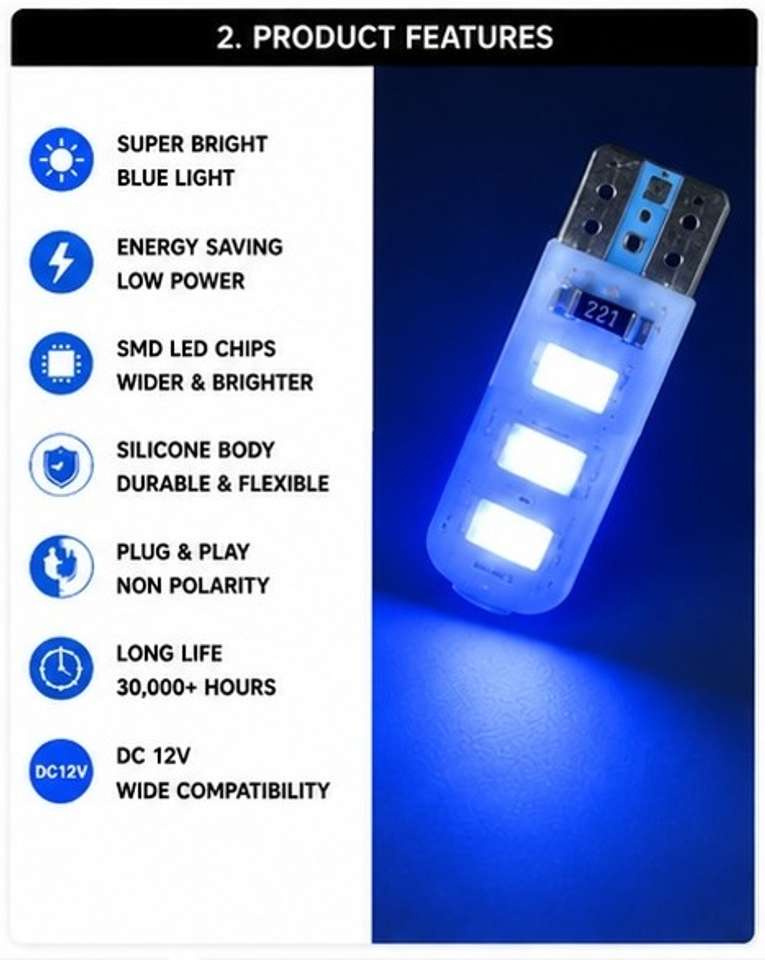 PROEDITION T10 6LED Silicon 12V 5W Blue Parking Bulb Universal Pack of ...