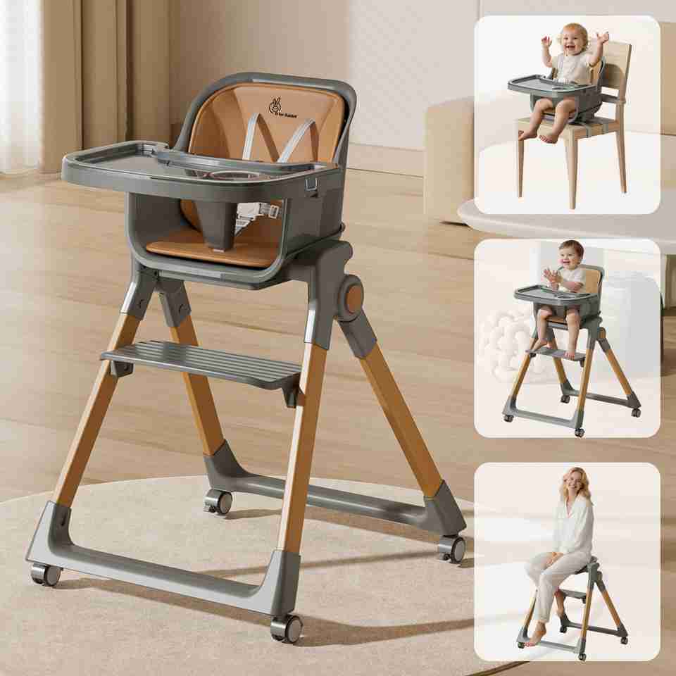 R for Rabbit Walnut High Chair for Baby, Multiple Recline Position High ...