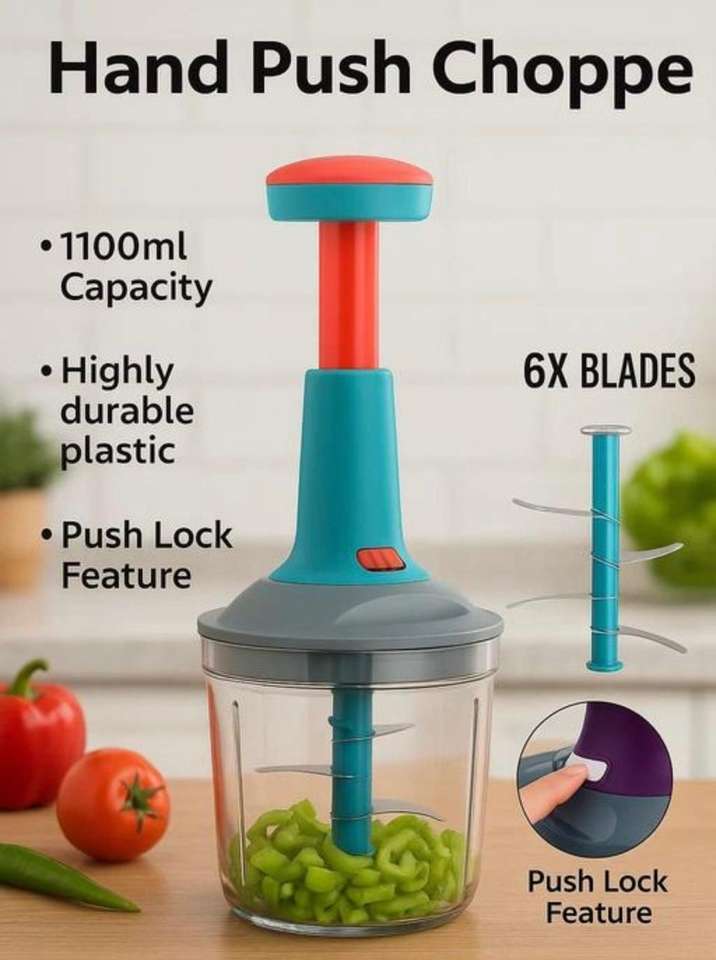 Bizzerer BIZZARE BAZAR DURABLE HAND PUSH CHOPPER WITH 1100 ML CAPACITY FOR ...