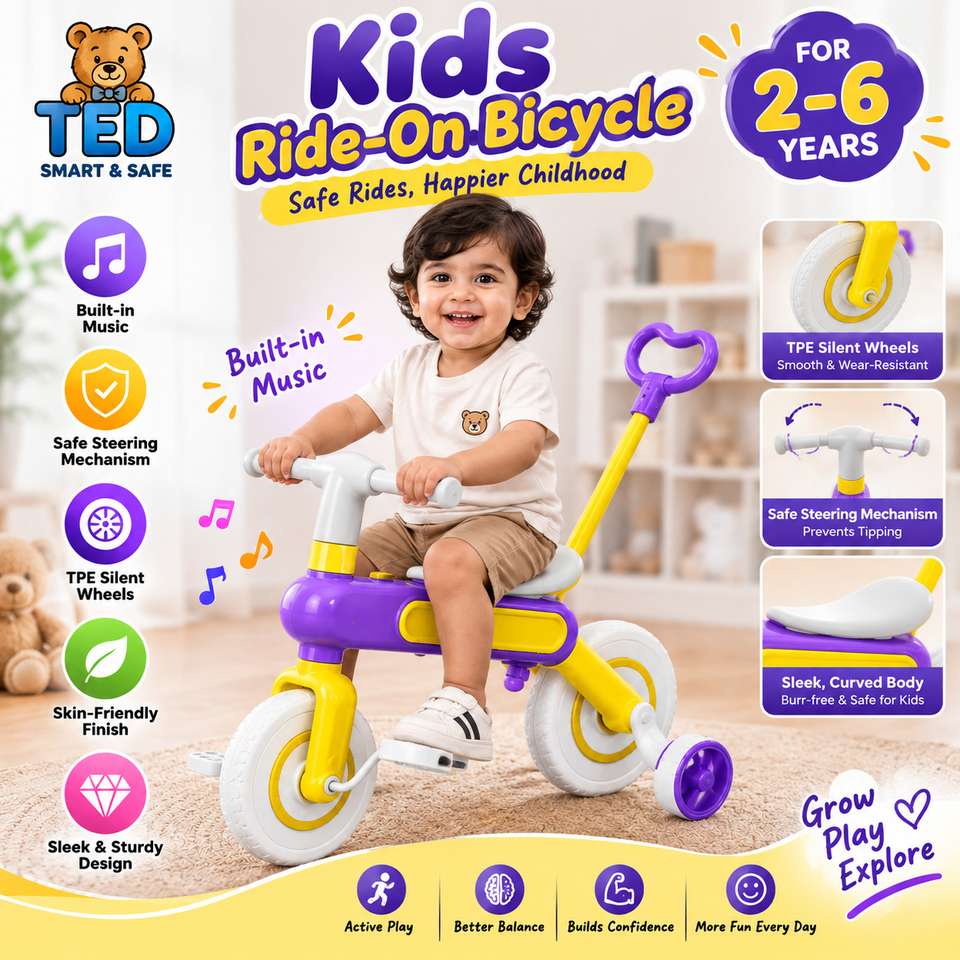 TED SMART & SAFE yellow & purple kids bicycle for 2-6 year 10 T (inch ...