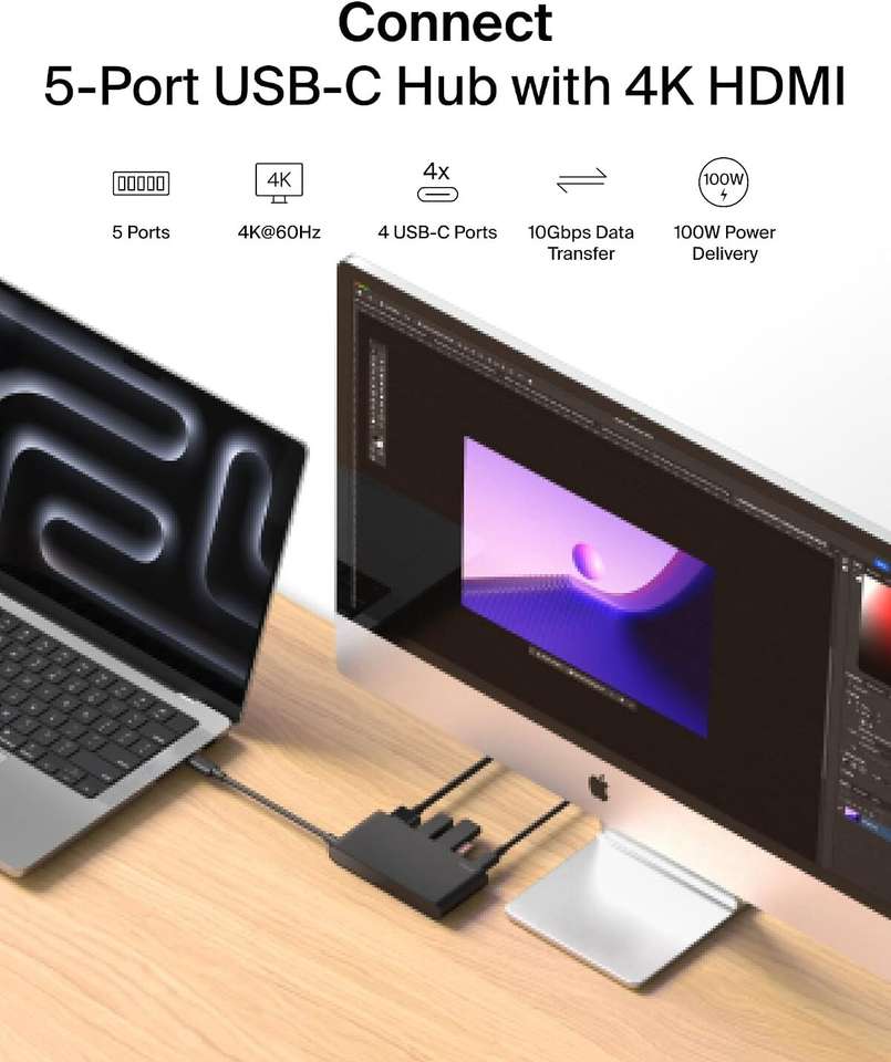 BELKIN Connect USB-C 5-in-1 Multiport Hub 100W AVC021fqBK Docking ...